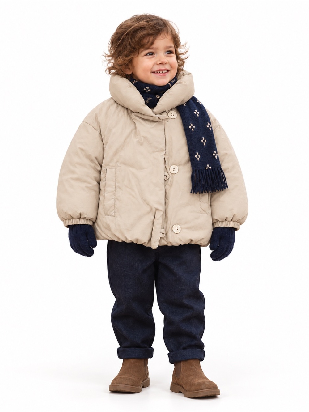 Zara Timeless Kids Light Cream Puffer Jacket with High Collar size 3 T